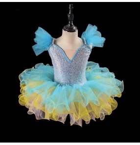 Girls kids blue pink silver purple sequins glitter tutu skirts ballet dress birthday party host choir pianist stage performance ruffles shiny princess skirts 